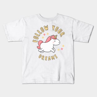 Follow Your Dreams Cute Unicorn With Stars Kids T-Shirt